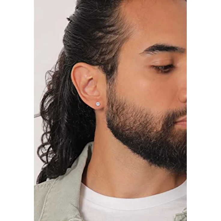 Kuzzoi Herren-Ohrringe Ohrstecker Rund (6 mm), mit funkelndem weißen Kristall aus 925 Sterling Silber, hochwertige Ohrstecker für Männer – Bild 5