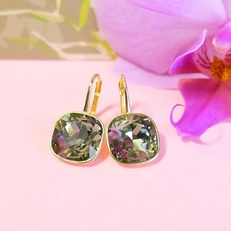 Nobel Ohrringe 925 Silber vergoldet mit grauen Kristallen, Ohrhänger Black Diamond – Bild 5