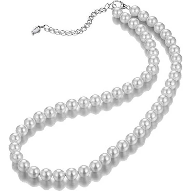 Bulinlin Damen Choker Halskette mit Muschel- und Perlenstrang, 8mm weiße Perlen, Geschenk in Geschenkbox – Bild 3