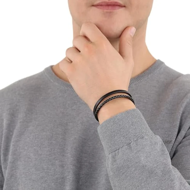 s.Oliver Herren Armband Edelstahl Leder, Schwarz, 20-21,5 cm, in Schmuck Geschenk Box, 2027411 – Bild 2