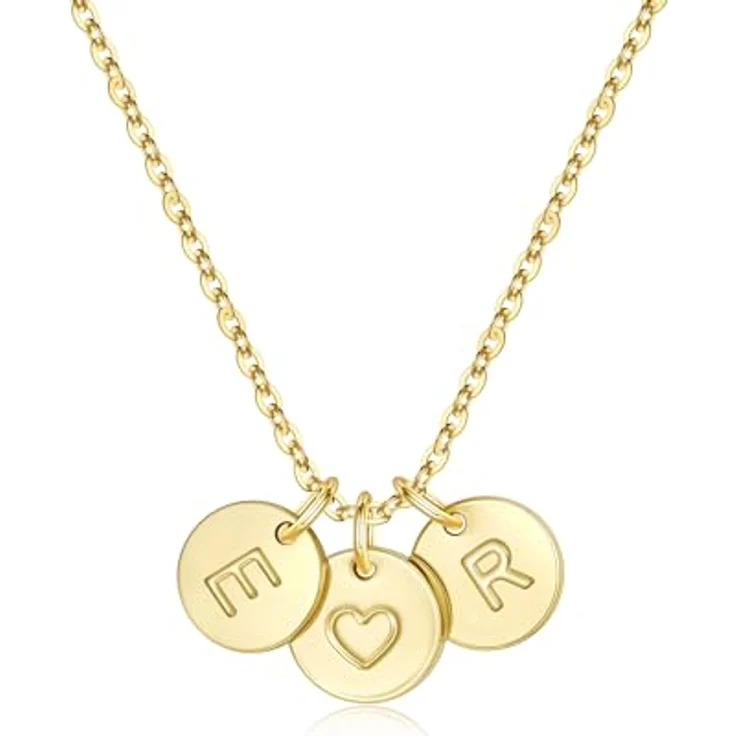 TINGN Herz Halskette mit Buchstaben E R, 14K Gold Vergoldet, personalisierte Damen Schmuck, 18" + 2.5" Verlängerung, hypoallergen – Bild 1