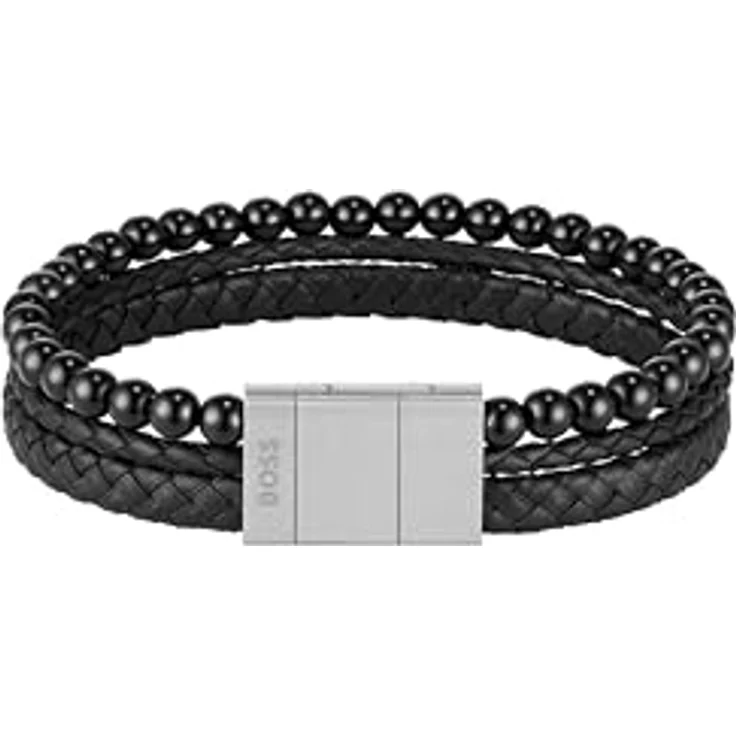 BOSS Jewelry Herren-Armband Sphere Mixed, Onyxperlen und schwarzes Leder, verstellbarer Schiebeverschluss, schwarze Farbe - 1580786 – Bild 1