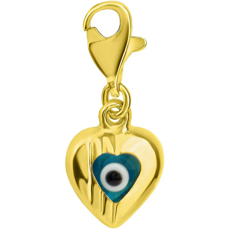 Firetti Charm-Einhänger Herz mit Magischem Auge, Gold 333 Anhänger mit Glasstein