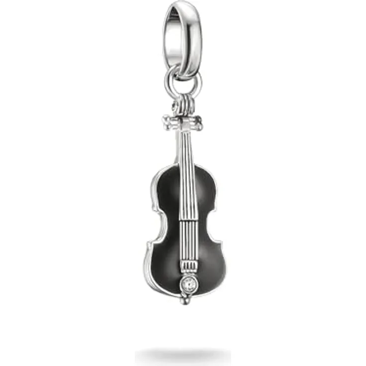 THOMAS SABO Wednesday Cello-Optik Charm - Connect, Charm-Einhänger aus recyceltem Silber 925 mit schwarzer Emaille und Zirkonia (synth)