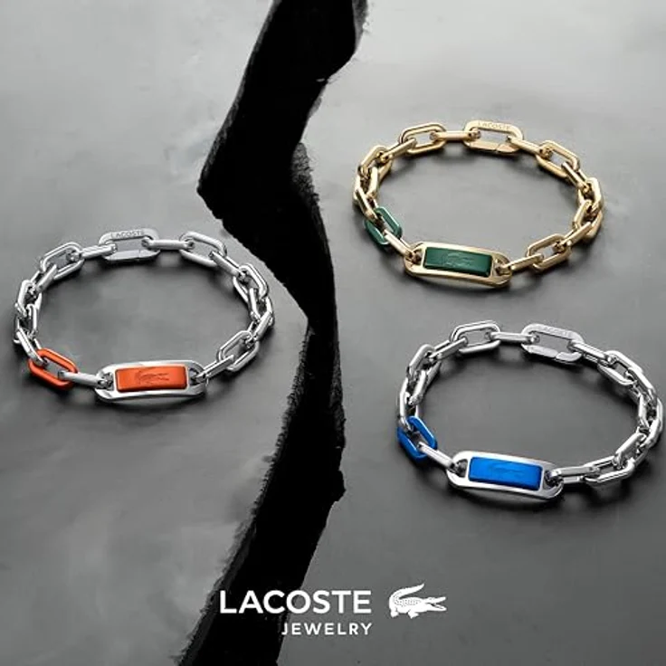 Lacoste Herren Gliederarmband CREW, Edelstahl mit gravierter Plakette in grün, Silber oder Gold, 190 mm – Bild 5