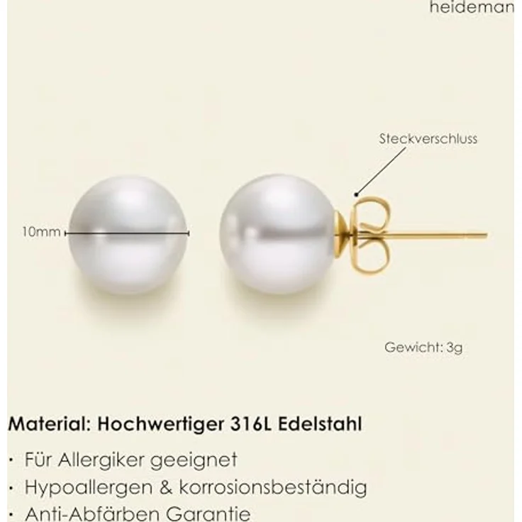 Heideman Perlohrstecker Damen, elegante Ohrringe aus poliertem Edelstahl in Silber mit Perle, verschiedene Größen – Bild 5