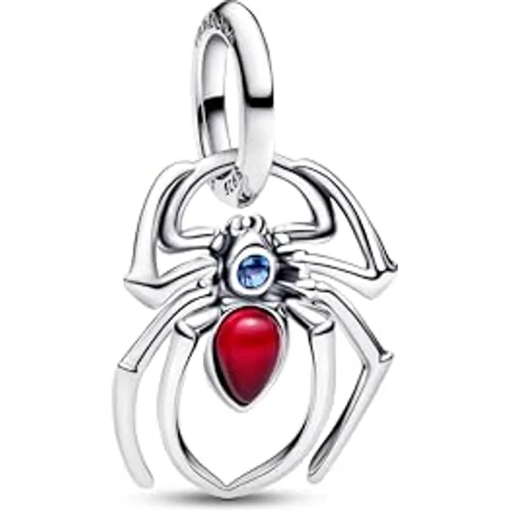 PANDORA Moments Marvel Spiderman Charm-Anhänger, Sterling-Silber mit blauen und fuchsiafarbenen künstlichen Kristallen, kompatibel mit ME und Moments, 794224C01