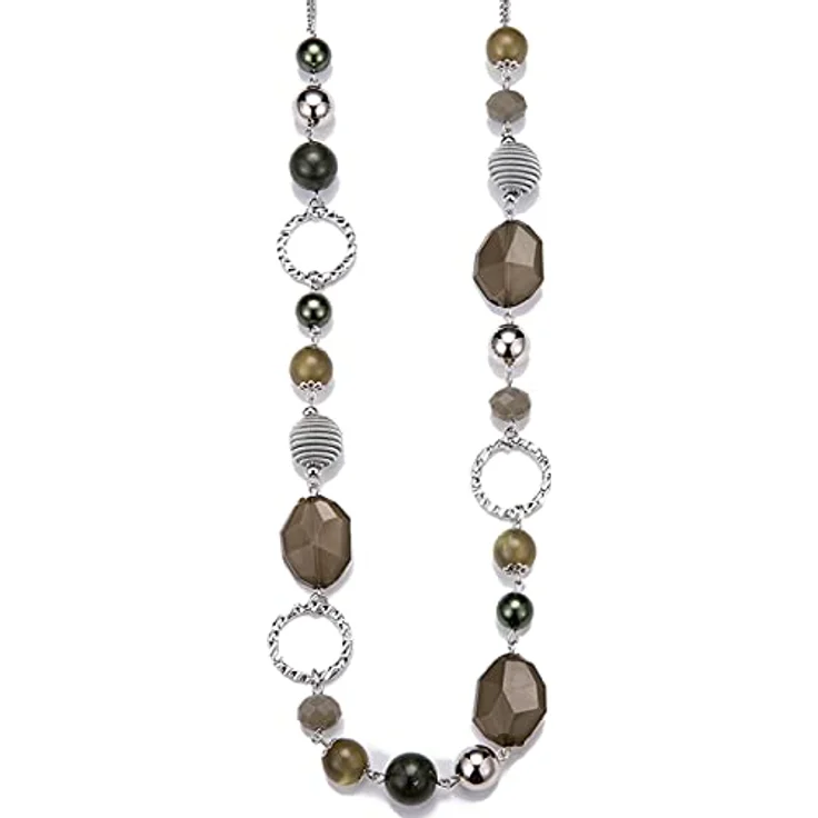 Bulinlin Lange Perlenkette mit Silberkette und Harzperlen, Boho-Stil, 35 Zoll + 3 Zoll Verlängerung, Army Green – Bild 1