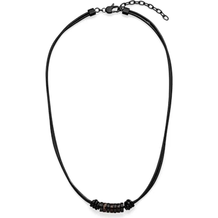 s.Oliver Herren Necklace - Echtleder Halskette in IP Schwarz - Verstellbare Ankerkette bis 50 cm - Wasserfest & hautfreundlich – Bild 2