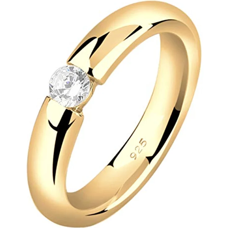 Nenalina Damen Verlobungsring Silber 925, vergoldet mit 4 mm weißem Cubic Zirkonia, Anlaufgeschützt, Hochglanzpoliert – Bild 1