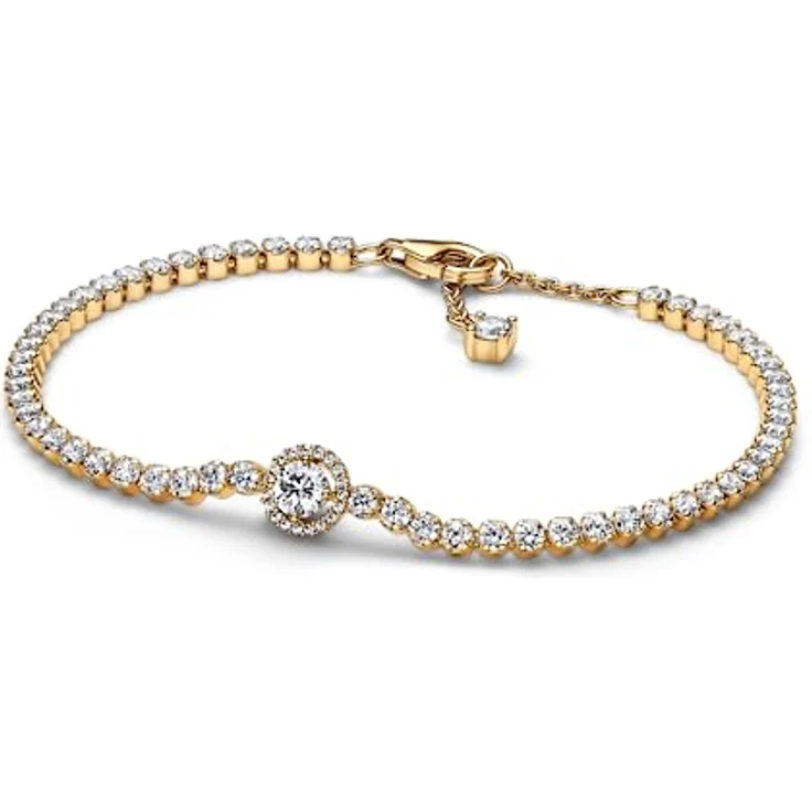 PANDORA Funkelnder Kranz Tennisarmband, 14 Karat vergoldete Metalllegierung mit künstlichen Kristallen, Größe 18, 569416C01-18 – Bild 2