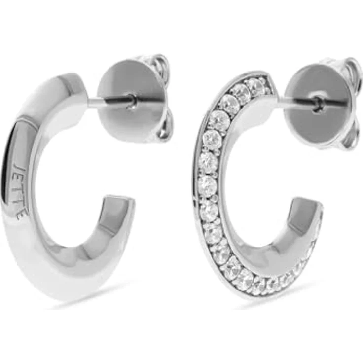 JETTE Damen-Creolen aus 925er Silber, mit recyceltem Zirkonia, One Size, 89193442