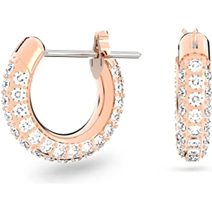Swarovski Stone Ohrringe, Rosé Vergoldete Kreolen mit Kristallpavé, 1 cm – Bild 1