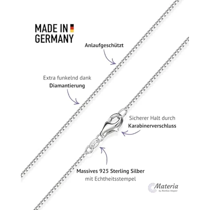 Materia Venezianerkette Silber 925, diamantiert, 1mm Damen-Halskette in 40 cm mit Anlaufschutz – Bild 5