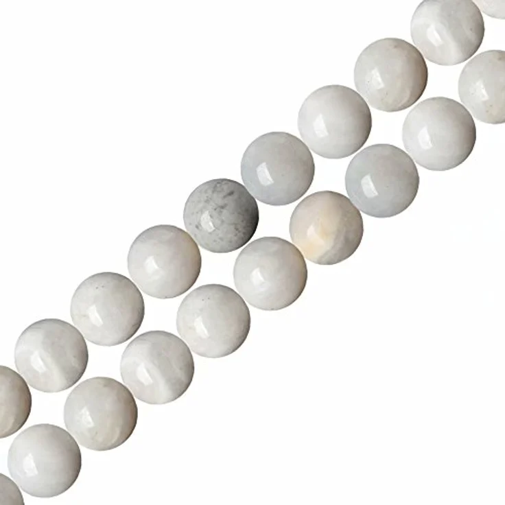 SKYBEADS Natur Weiße Crazy Achat Perlen, Runde 6mm, für Armbänder und Halsketten, 38cm Strang mit ca. 60 Stück – Bild 5