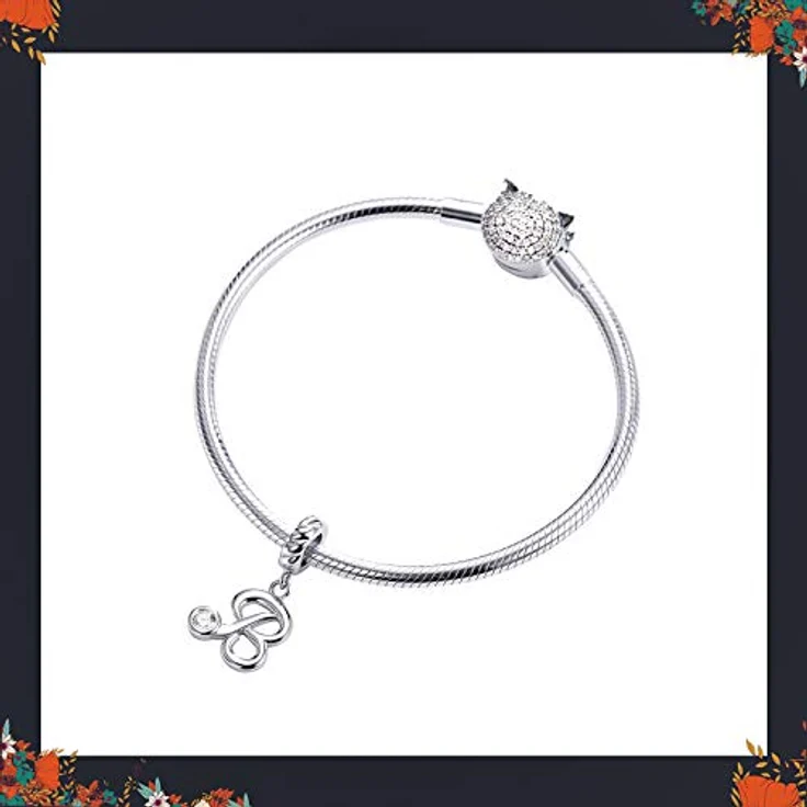 LaMenars Alphabet-Anhänger, 925er-Sterlingsilber Charm Bead mit kubischem Zirkonia, Letter B, kompatibel mit Pandora Armband – Bild 2