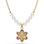 Swarovski Idyllia Anhänger, Vergoldete Damenhalskette mit Farbenfrohem Blumen-Motiv und Kristallen, Länge: 38-45 cm