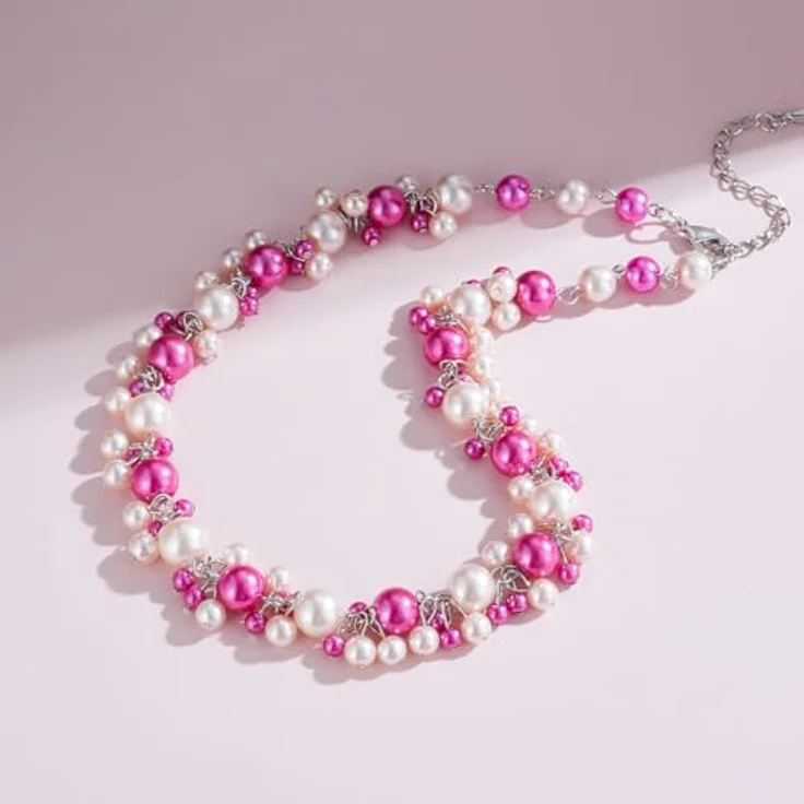 Bulinlin Perlen Kette Damen, Hot Pink Perlen Statement Choker Halskette, Boho Modeschmuck für Frauen, Handgefertigte Qualitätsperlen, Perfektes Geschenk zum Geburtstag – Bild 3