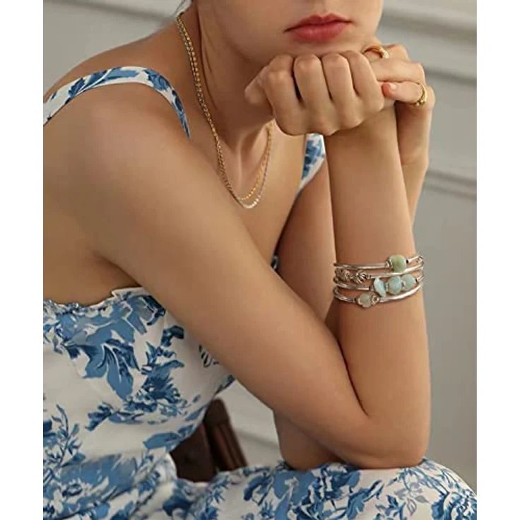 FULU AUTUMN Damen Boho Armband, mehrschichtiges Perlen Wickelarmband aus versilbertem Kupfer und Natursteinen, grün, ideal als Geschenk für Geburtstag und Muttertag – Bild 4