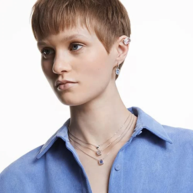 Swarovski Una Ohrringe, Rhodinierte Hängeohrringe mit Blauem Dancing Stone und Weißem Kristallpavé – Bild 4
