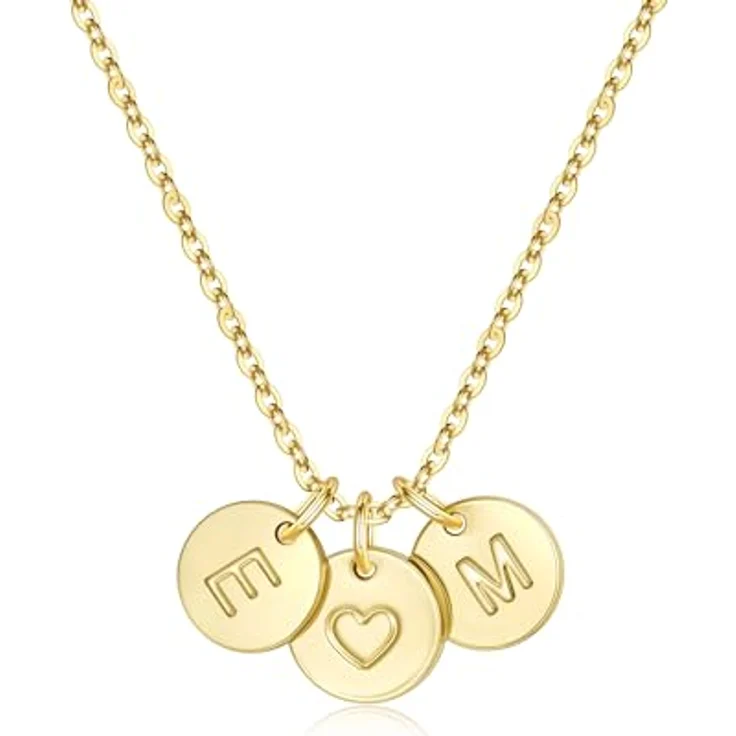 TINGN Gold Kette Herz mit Doppelbuchstaben E M, 14-karätige personalisierte Damen-Halskette, 18"+2.5" Verlängerung, hypoallergen – Bild 1