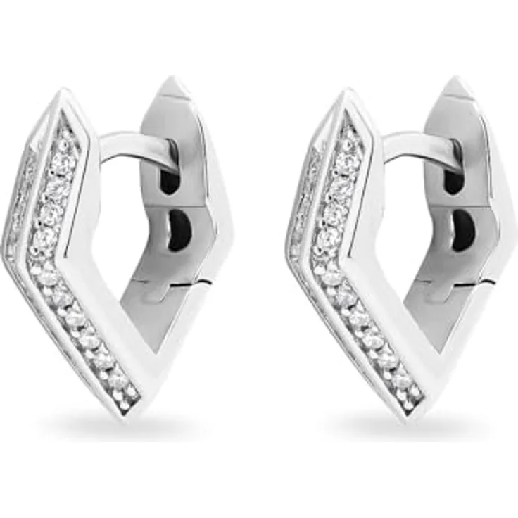 JETTE Creolen CONTEMPORARY 88853679, rhodiniertes 925er Silber mit 20 weißen Zirkonia, eckiges Design