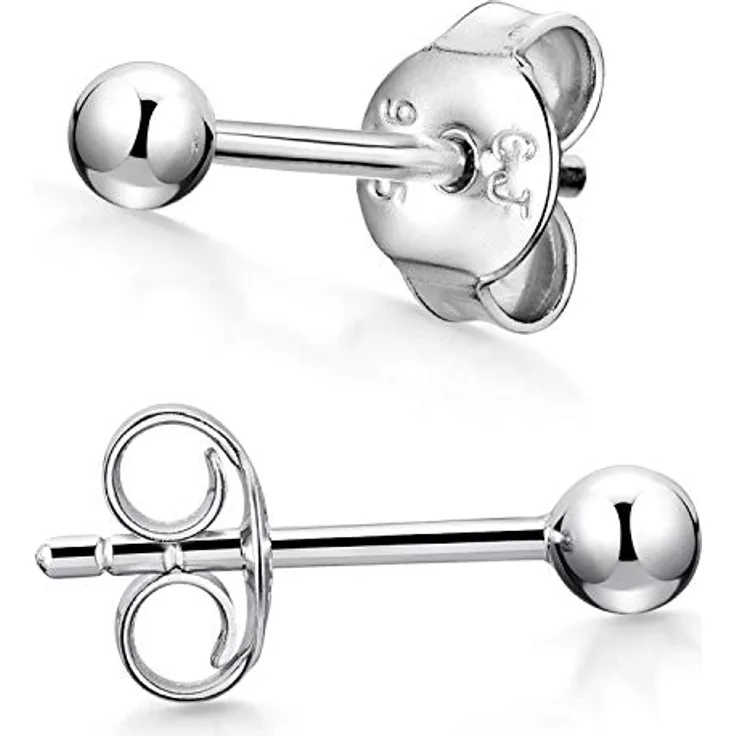 MATERIA by Matthias Wagner Ohrringe Silber 925 Stecker klein, 4mm Kugel Ohrstecker mit Butterflyverschluss, rhodiniert, 1 Paar