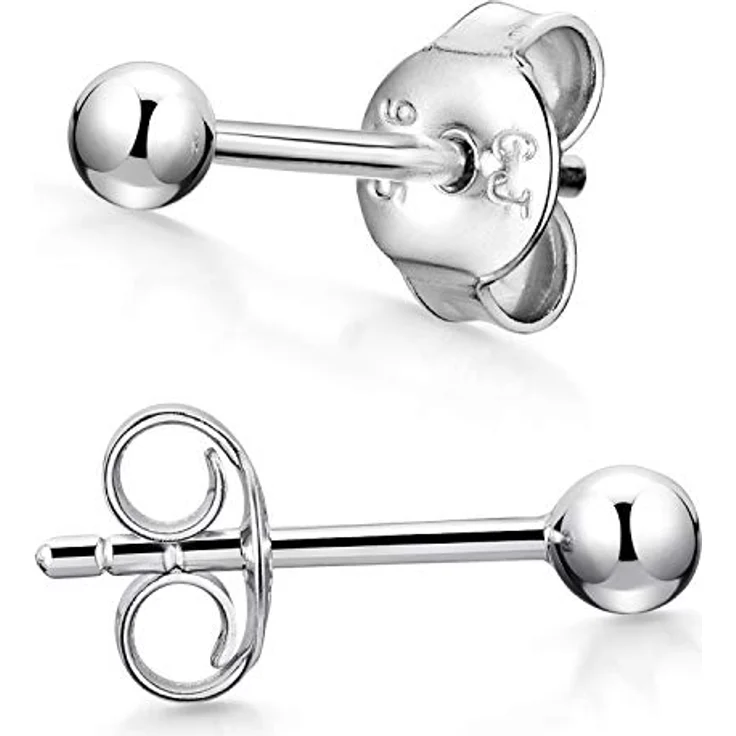 MATERIA by Matthias Wagner Ohrringe Silber 925 Stecker klein, 4mm Kugel Ohrstecker mit Butterflyverschluss, rhodiniert, 1 Paar – Bild 1
