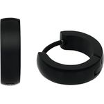 Amor Herren Creolen aus Edelstahl, 1,3 cm, Schwarz, mit Scharnierverschluss, in Schmuck Geschenk Box