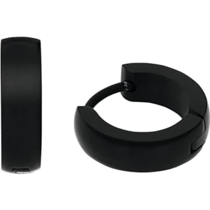 Amor Herren Creolen aus Edelstahl, 1,3 cm, Schwarz, mit Scharnierverschluss, in Schmuck Geschenk Box