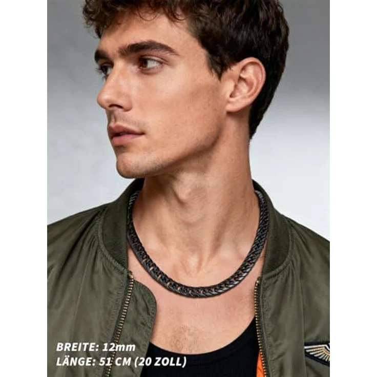 FindChic Massiv Panzerkette schwarz, Herren Edelstahl Halskette 12mm, 51cm Punk Cuban Link mit Geschenkebox – Bild 2