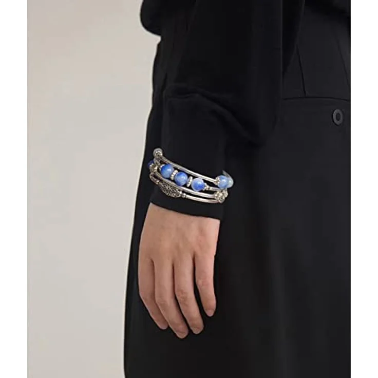 FULU AUTUMN Damen Boho Wickelarmband, mehrschichtiges Perlenarmband aus Silber mit Kristallglas-Details, 17-Sapphire – Bild 4