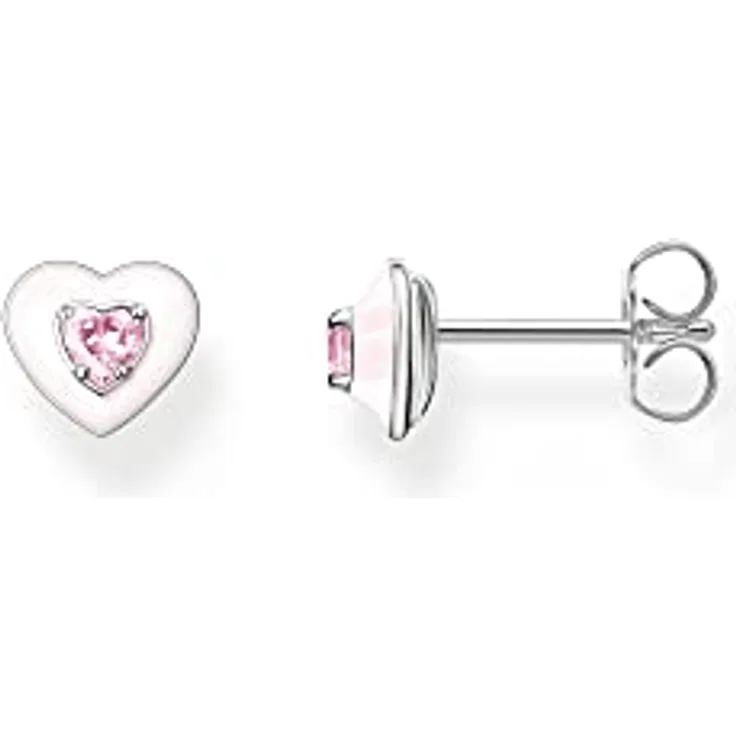 THOMAS SABO Herz-Ohrstecker mit pinkem Zirkonia, Glas-Keramik Stein, handbemalt in pastelligem Rosa