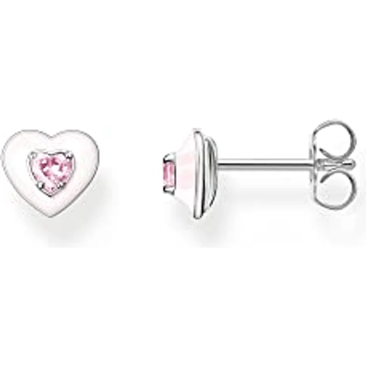 THOMAS SABO Herz-Ohrstecker mit pinkem Zirkonia, Glas-Keramik Stein, handbemalt in pastelligem Rosa – Bild 1