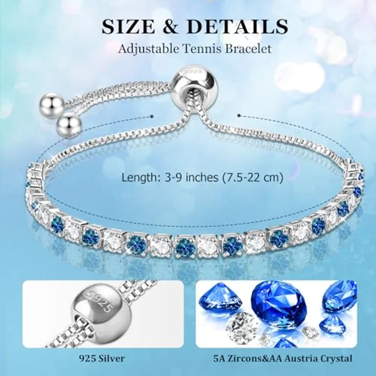 J.Fée Tennisarmband Silber 925, verstellbares Damen Armband mit blauem Kristall und 5A Zirkonia, hypoallergen, Geschenkverpackung für Muttertag – Bild 2