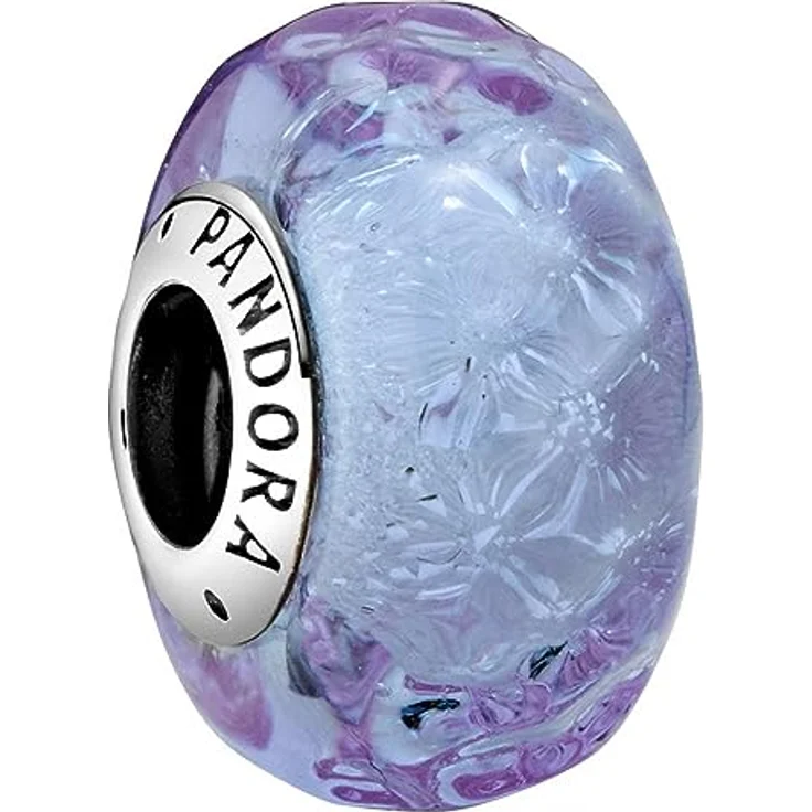 Pandora 798875C00 Bead-Charm aus 925 Sterlingsilber mit Welligem Lavendel Muranoglas, Größe 13,5 x 7,5 mm – Bild 1