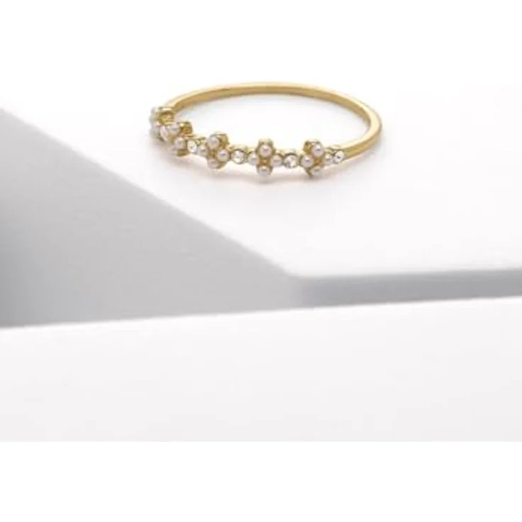 CHRIST Damen-Ring 925er Silber, recycelt mit 20 Kunstperlen und goldenen Akzenten, Größe 58 – Bild 4