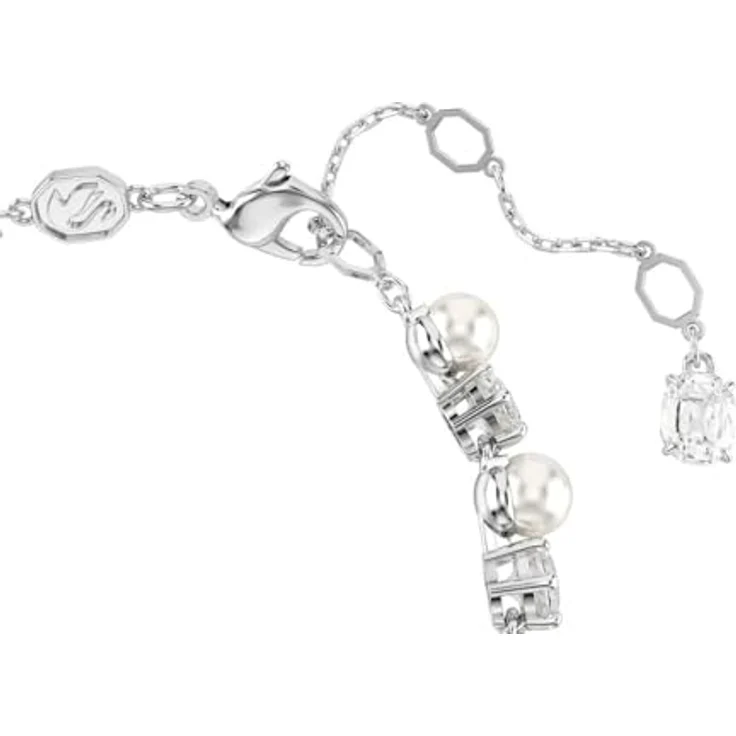 Swarovski Matrix Tennis Armband, Rhodiniertes Damenarmband mit Weißen Kristallen und Kristallperlen, Armbandlänge 16.5-21 cm, Breite 0.5 cm – Bild 3