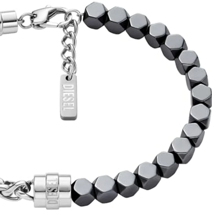 Diesel Font Herren Edelstahlarmband, Silberfarben, matt und glänzend, 19,5 cm + 1,5 cm, Karabinerverschluss – Bild 3