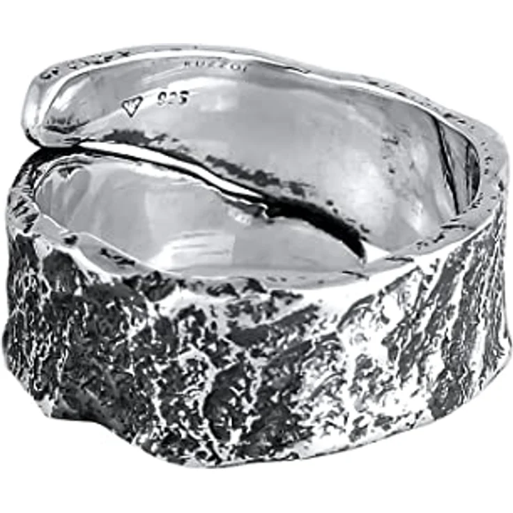 Kuzzoi Herrenring Bandring massiv (12 mm) breit in 925 Sterling Silber, gehämmert, Ringgröße 60 – Bild 3