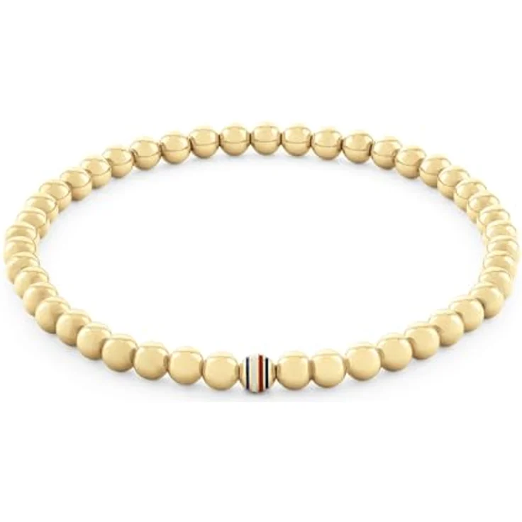 Tommy Hilfiger Jewelry Damen-Armband aus Edelstahl mit gelbvergoldeten Metallperlen und ikonischen Streifen, Innenumfang 165 mm, flexibler Stretchverschluss – Bild 1