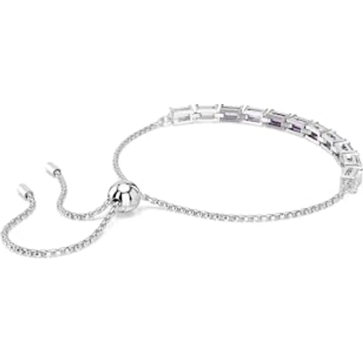 Swarovski Matrix Tennis Armband, Rhodiniertes Damenarmband mit klaren und violetten Zirkonia im Oktagon-Schliff, 24 cm lange Krappenfassung – Bild 5