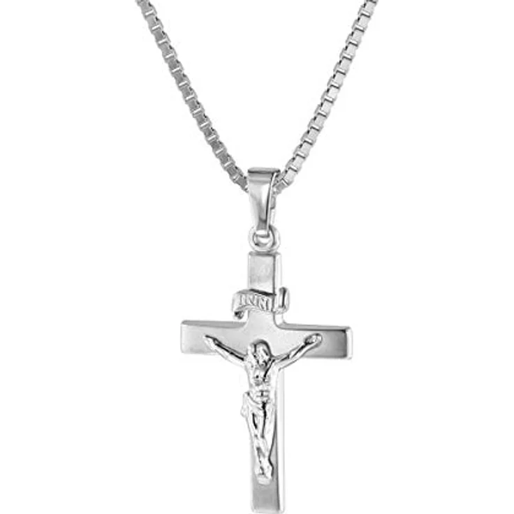 trendor Kruzifix-Anhänger 24 mm Weißgold 585/14 Karat mit Silberkette, Damen und Herren Halskette, seidenmatt und hochglanzpoliert, 40 cm – Bild 1