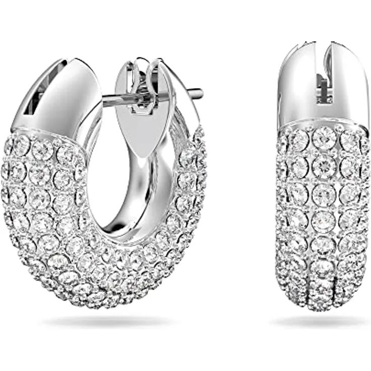 Swarovski Dextera Kreolen, Rhodinierte Ohrringe mit Strahlenden Swarovski Kristallen im Foiled-Schliff, Unisex-Design
