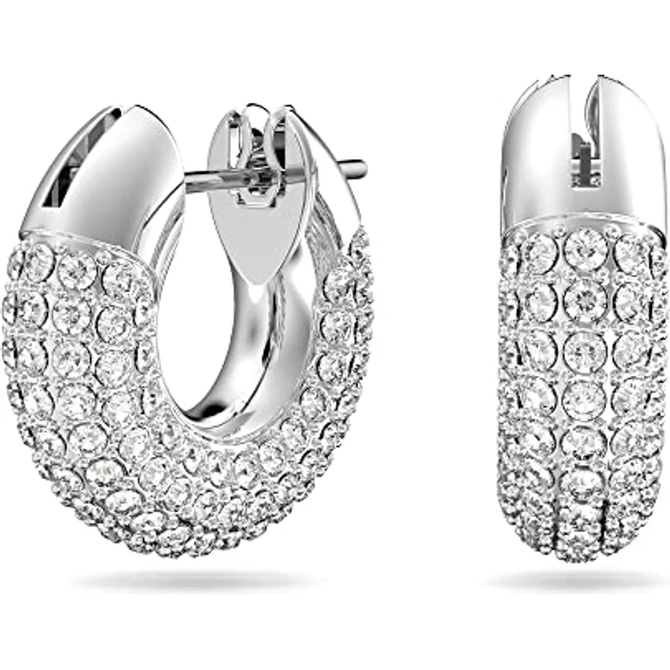 Swarovski Dextera Kreolen, Rhodinierte Ohrringe mit Strahlenden Swarovski Kristallen im Foiled-Schliff, Unisex-Design – Bild 1