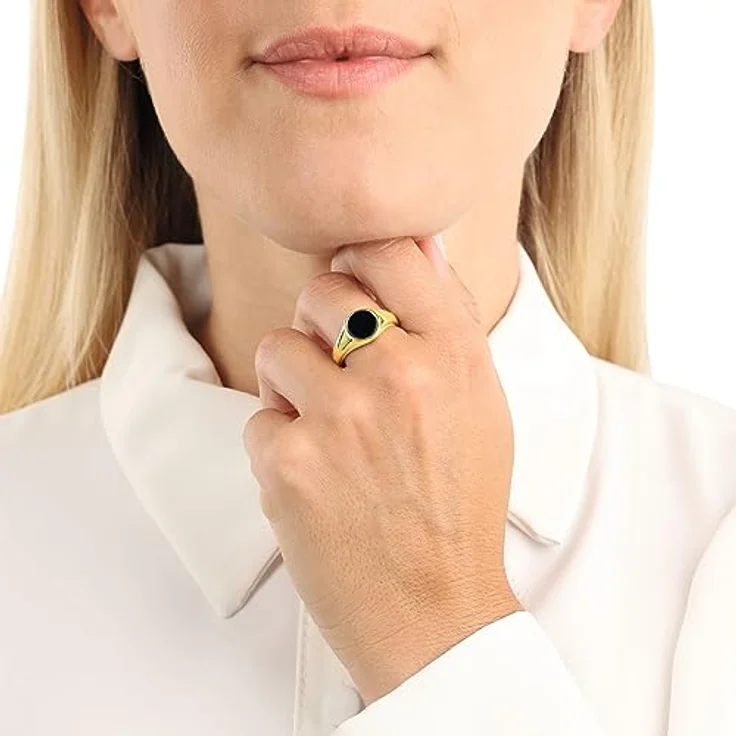 Amor Unisex Siegelring, aus Edelstahl mit Onyx, 1 cm Breite, in Schmuckbox – Bild 2