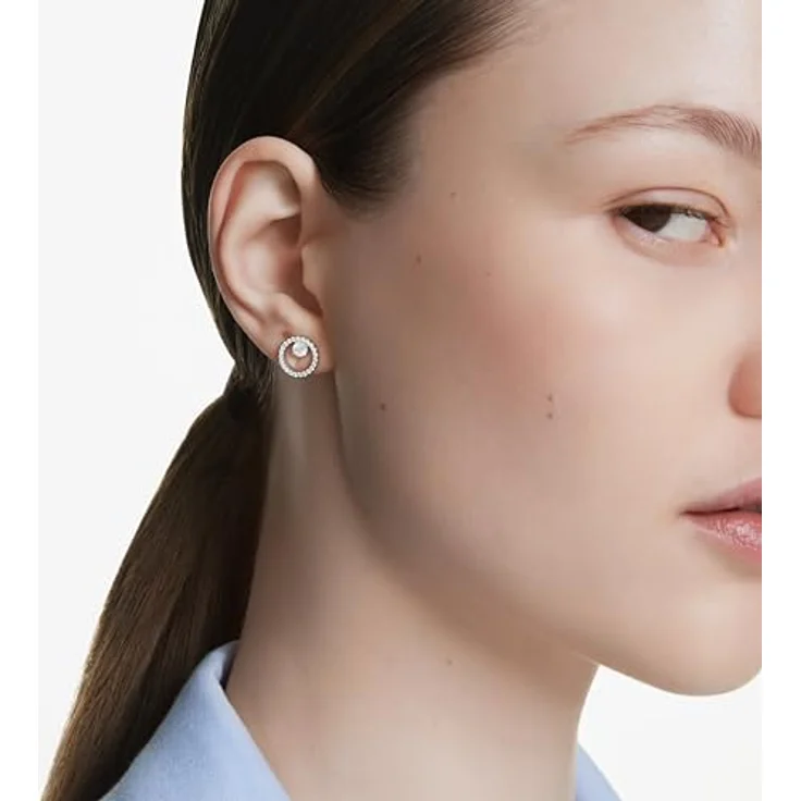Swarovski Constella Ohrstecker, weiße, rhodinierte Ohrringe mit Swarovski Kristallen im Rundschliff und Pavé-Ring – Bild 5
