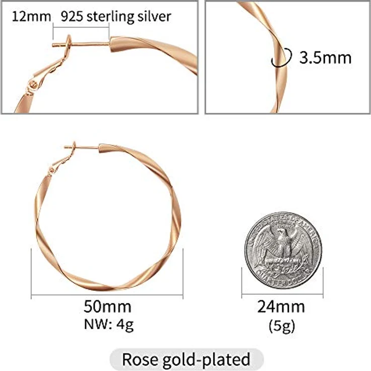 Surrounded Forest Rosé Gold Creolen, 50mm Damen-Ohrringe aus 925er Feinsilber, nickelfrei und bleifrei – Bild 2