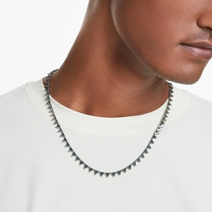 Swarovski Matrix Tennis Halskette, Rundschliff aus grauen Zirconia, rosa, rhodiniert – Bild 5