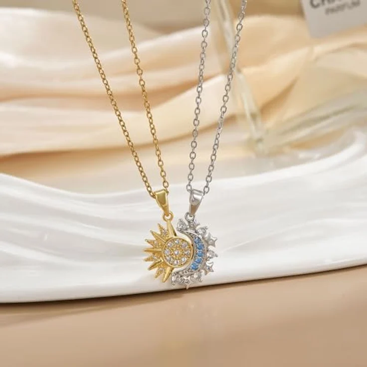 FDEETY Partnerketten Edelstahl Halskette Set, personalisierte Sonne und Mond Anhänger, verstellbare Länge, Geschenkbox inkl. – Bild 3